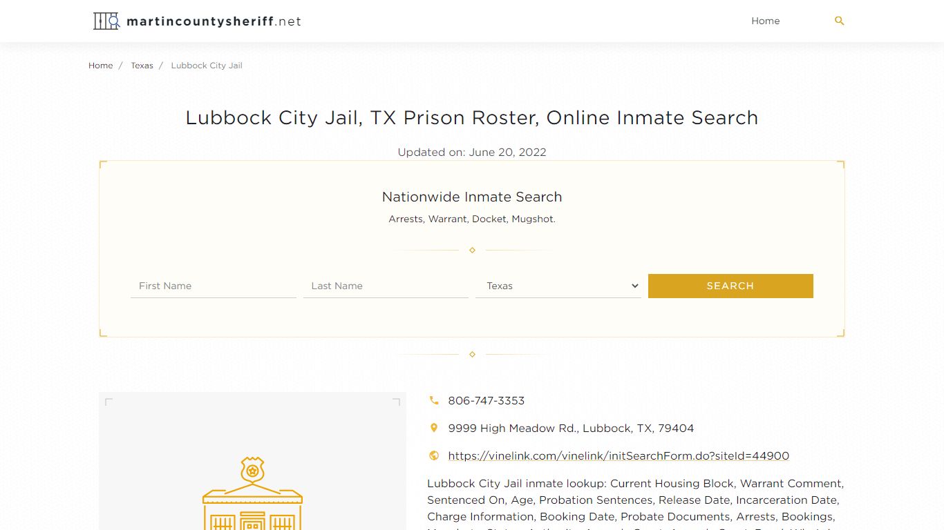 Lubbock City Jail, TX Prison Roster, Online Inmate Search ...